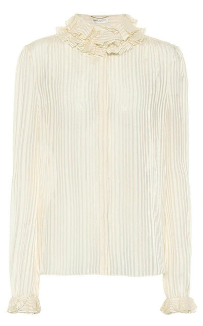 Ivory Ruffle-collar Striped Silk Shirt Saint Laurent