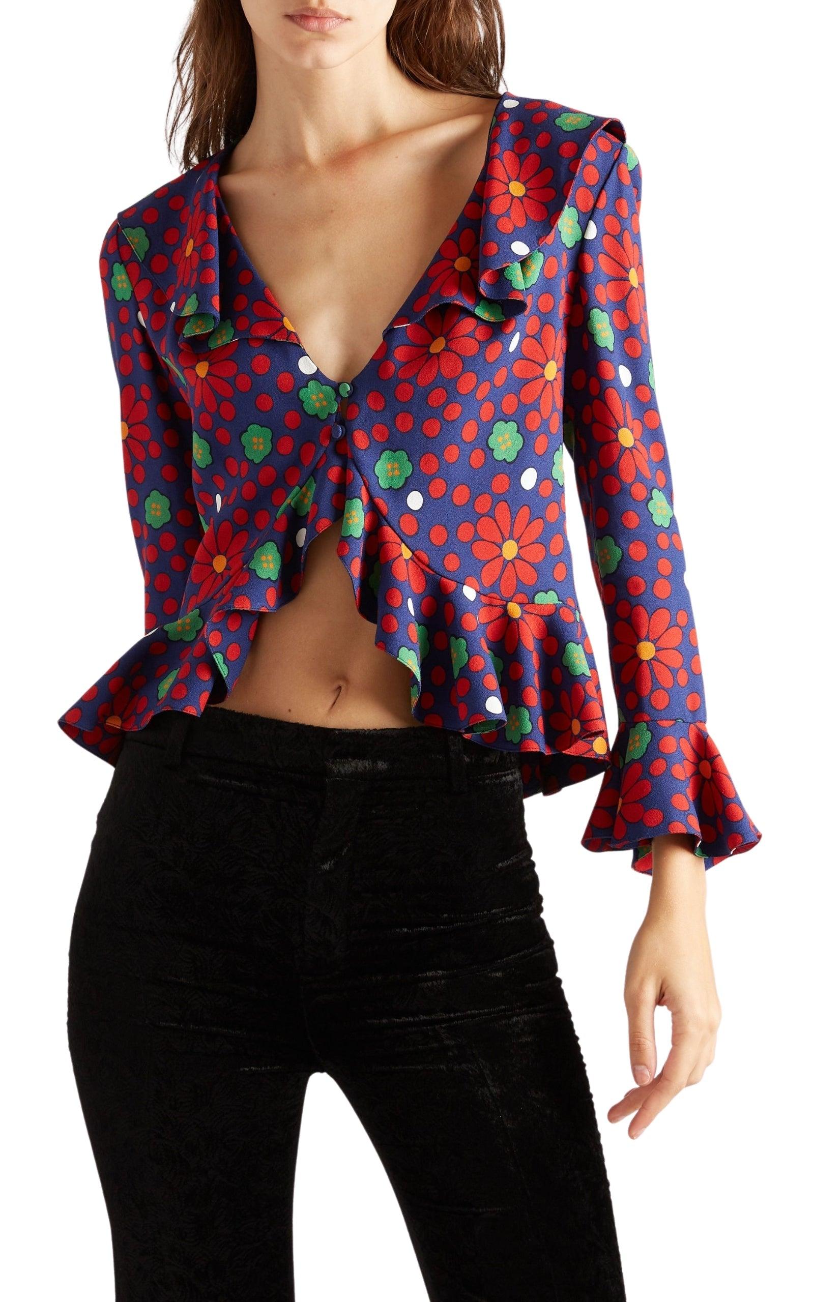 Ruffled Floral-Print Crepe Blouse Saint Laurent