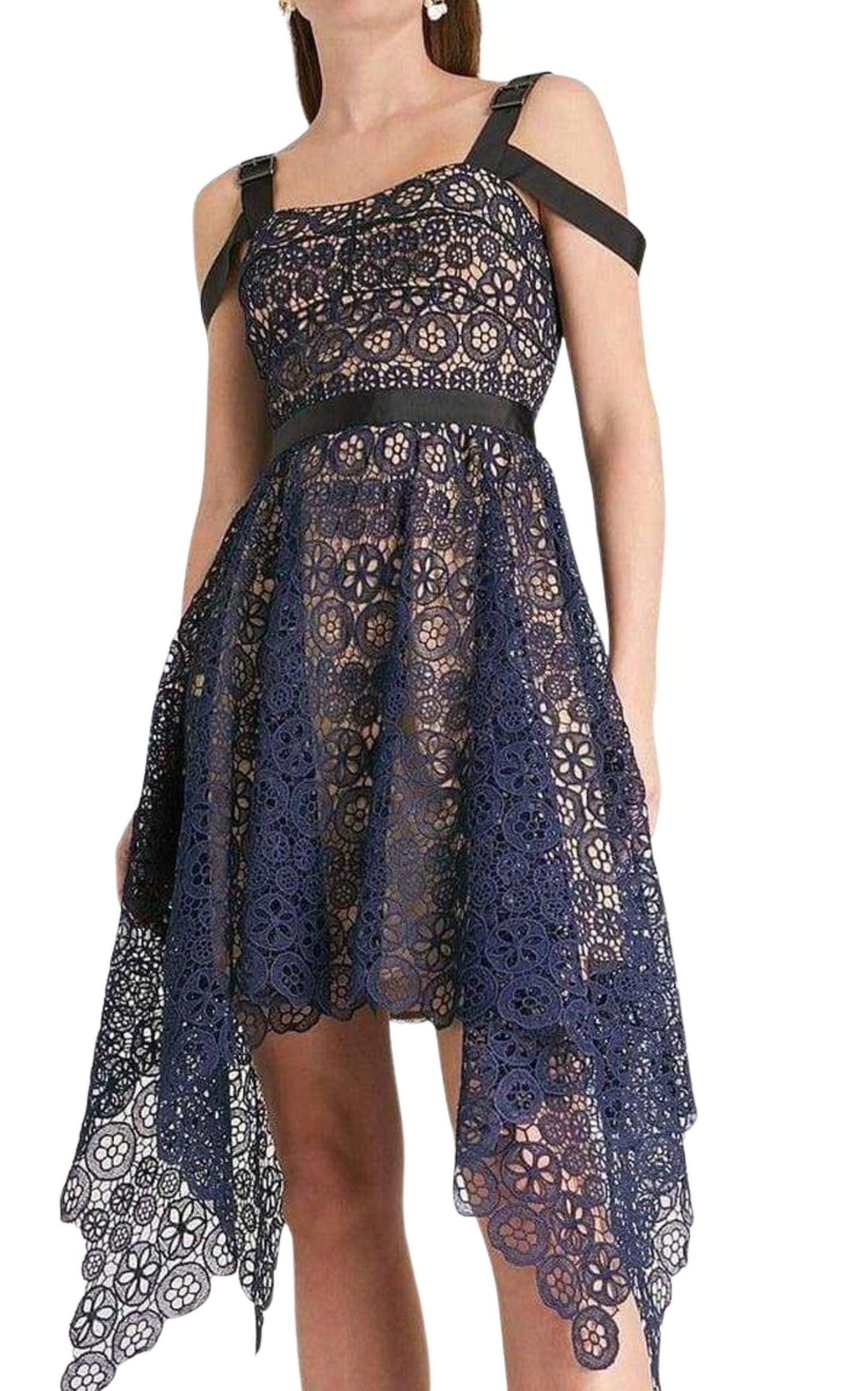 Asymmetric Circle Floral Lace Dress Self-Portrait