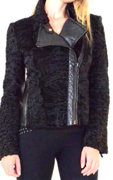 Black Astrakhan Lamb Fur Karakul Biker Jacket Valentino