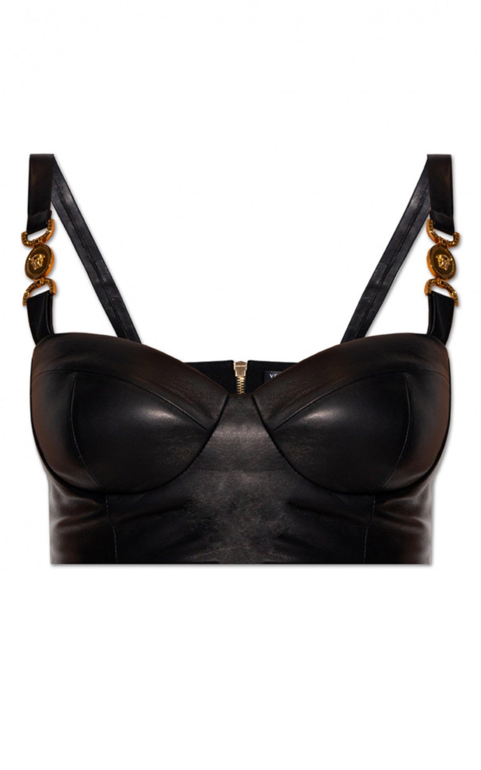 Medusa Lambskin Leather Bralette Top Versace